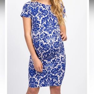 Maternity Blue and White Floral Dress